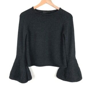 Co 100% Wool Flared Sleeve Sweater Women's Sz M Charcoal Gray Crew Minimalist